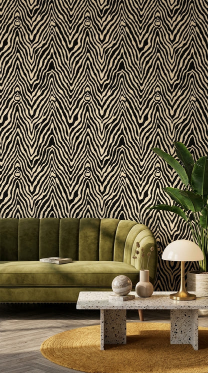 Zebra Print Wallpaper Animal Pattern Removable Black And Cream Wall Decor