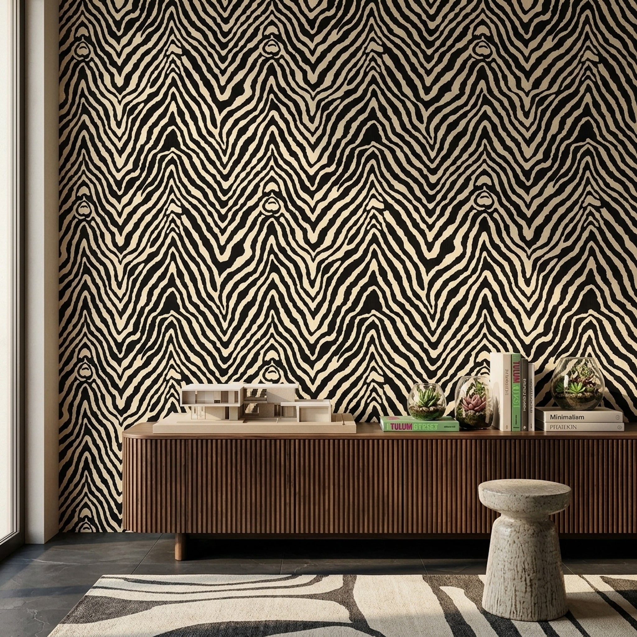 Zebra Print Wallpaper Animal Pattern Removable Black And Cream Wall Decor