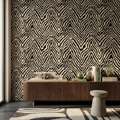 Zebra Print Wallpaper Animal Pattern Removable Black And Cream Wall Decor