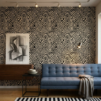 Zebra Print Wallpaper Animal Pattern Removable Black And Cream Wall Decor