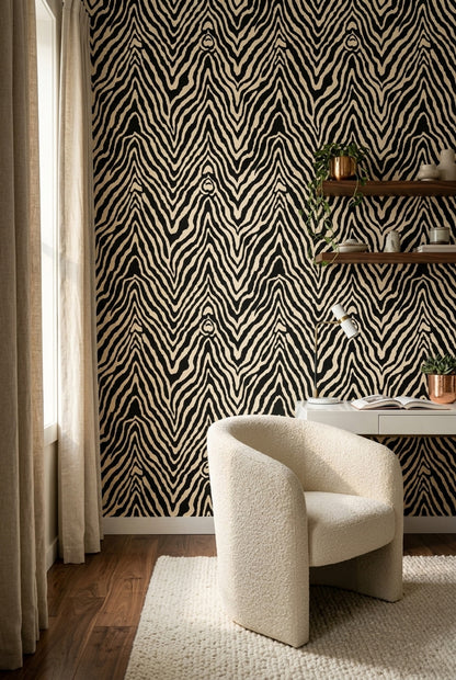Zebra Print Wallpaper Animal Pattern Removable Black And Cream Wall Decor