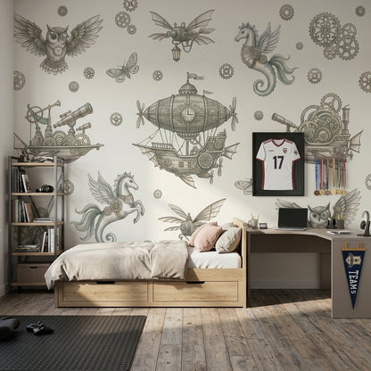 Steampunk Wallpaper Airship Removable Gears Wall Decor