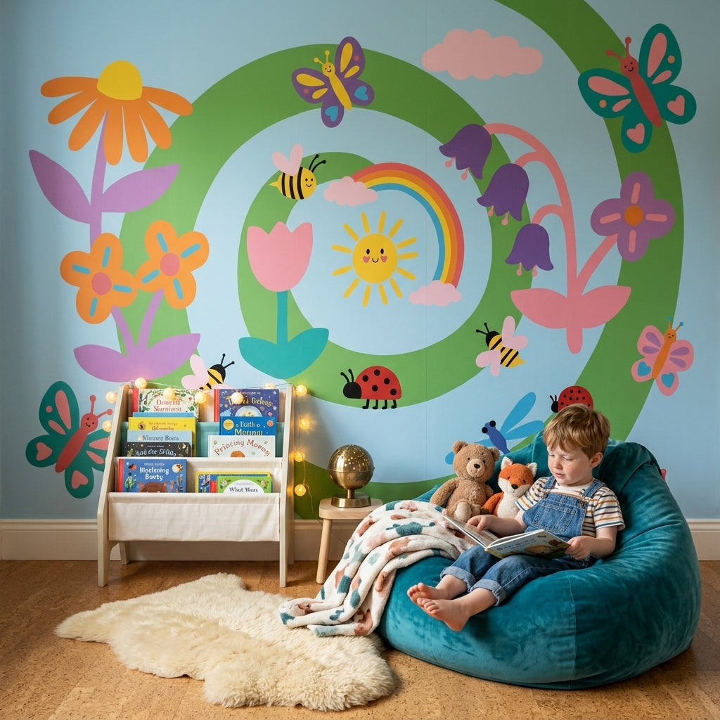 Cartoon Garden Wallpaper Bright Playful Wall Mural