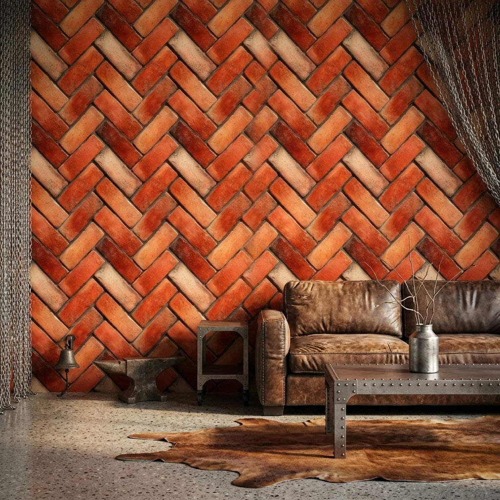 Diagonal Pattern Wallpaper Brick Terracotta Decorative Mural