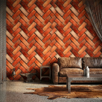 Diagonal Pattern Wallpaper Brick Terracotta Decorative Mural