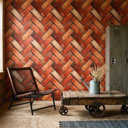 Diagonal Pattern Wallpaper Brick Terracotta Decorative Mural