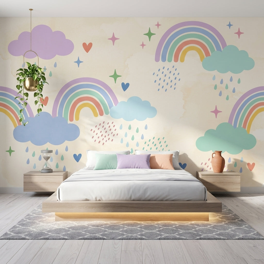 Rainbow Wallpaper Pastel Removable Whimsical Wall Decor