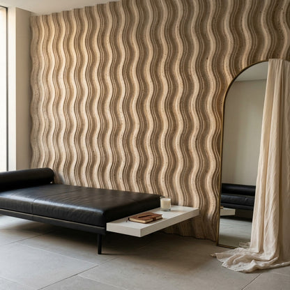 Abstract Wave Texture Wallpaper Beige Stone 3D Relief Removable Wall Decor