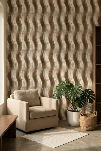 Abstract Wave Texture Wallpaper Beige Stone 3D Relief Removable Wall Decor