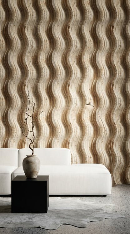 Abstract Wave Texture Wallpaper Beige Stone 3D Relief Removable Wall Decor
