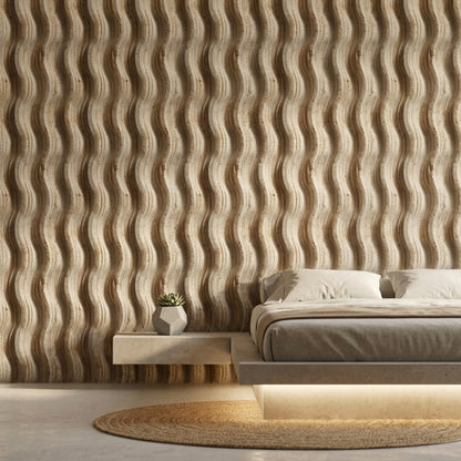 Abstract Wave Texture Wallpaper Beige Stone 3D Relief Removable Wall Decor