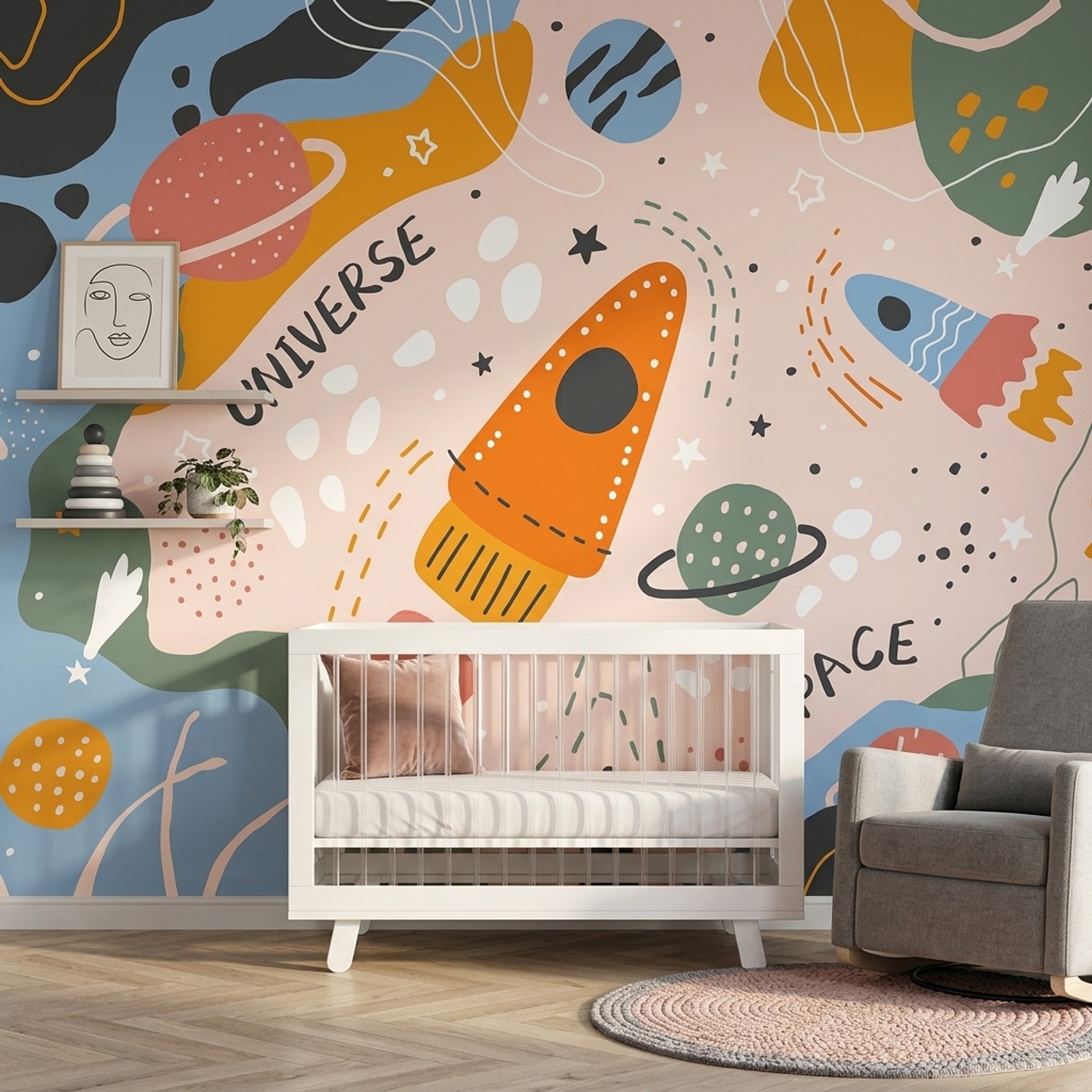 Rocket Wallpaper Space Universe Removable Wall Decor