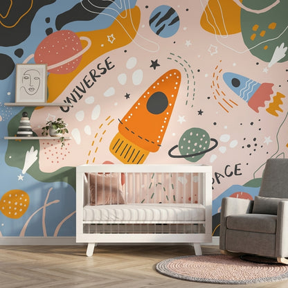 Rocket Wallpaper Space Universe Removable Wall Decor