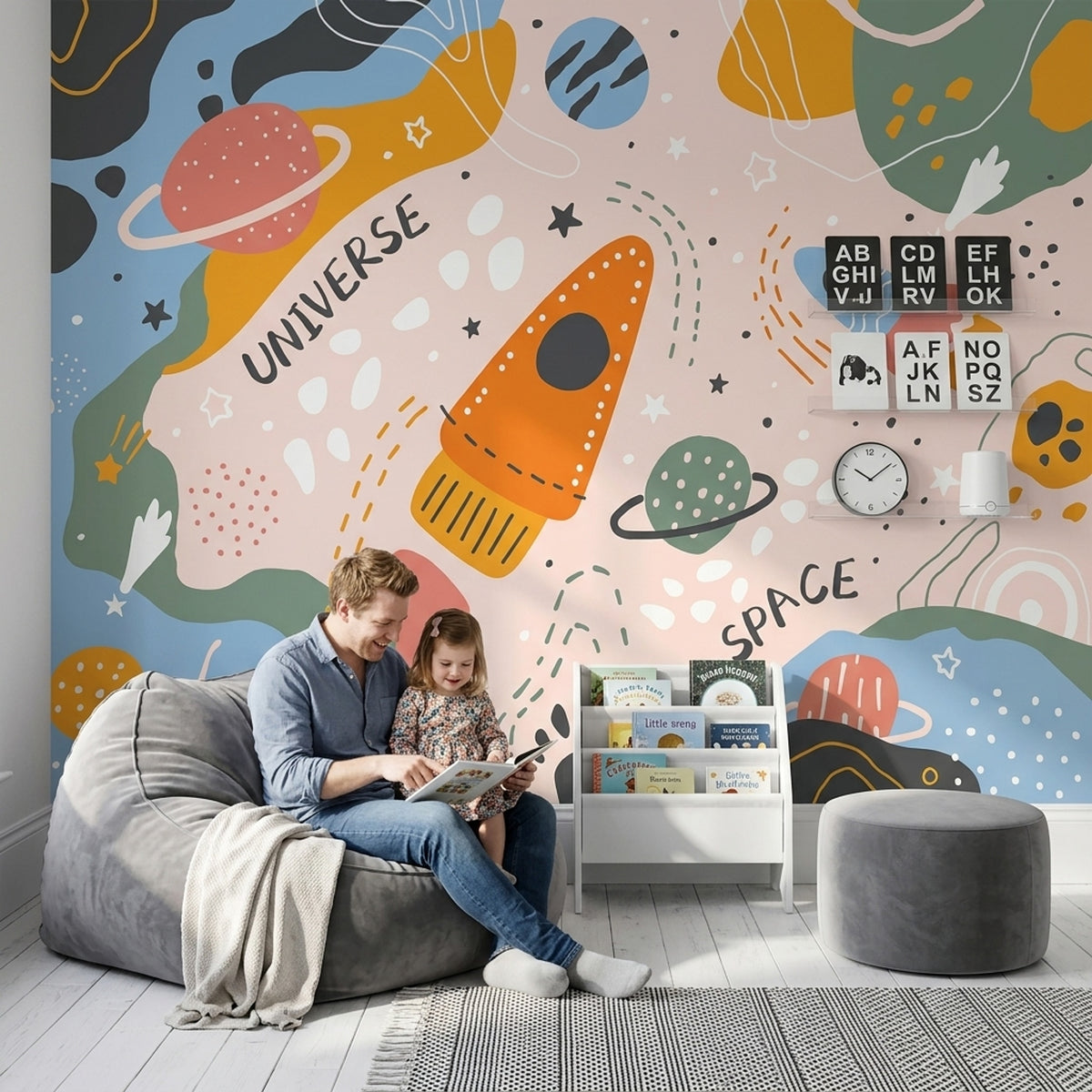 Rocket Wallpaper Space Universe Removable Wall Decor