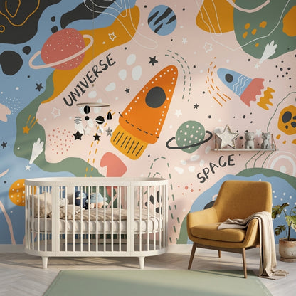 Rocket Wallpaper Space Universe Removable Wall Decor