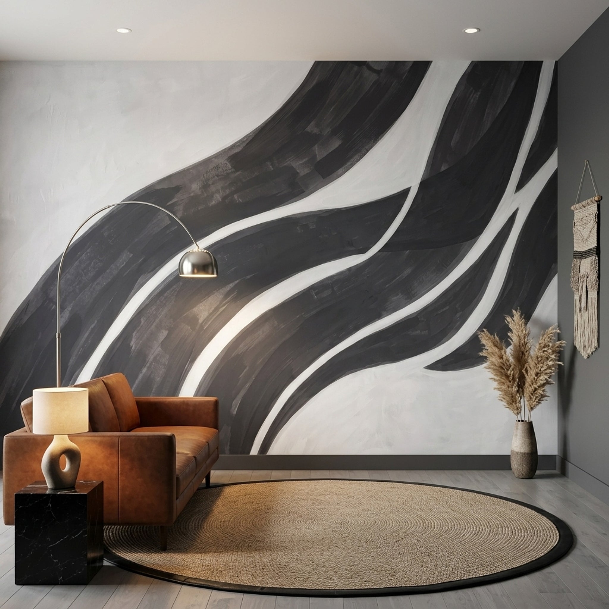 Abstract Wallpaper Wavy Stripes Removable Monochrome Wall Decor