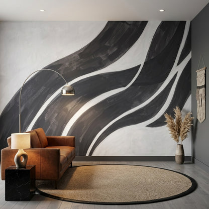 Abstract Wallpaper Wavy Stripes Removable Monochrome Wall Decor