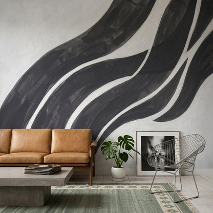 Abstract Wallpaper Wavy Stripes Removable Monochrome Wall Decor