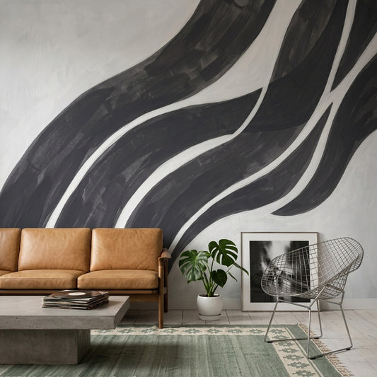 Abstract Wallpaper Wavy Stripes Removable Monochrome Wall Decor