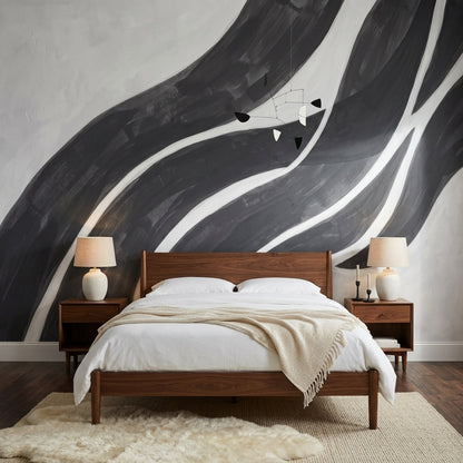 Abstract Wallpaper Wavy Stripes Removable Monochrome Wall Decor