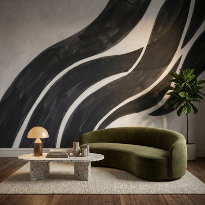 Abstract Wallpaper Wavy Stripes Removable Monochrome Wall Decor