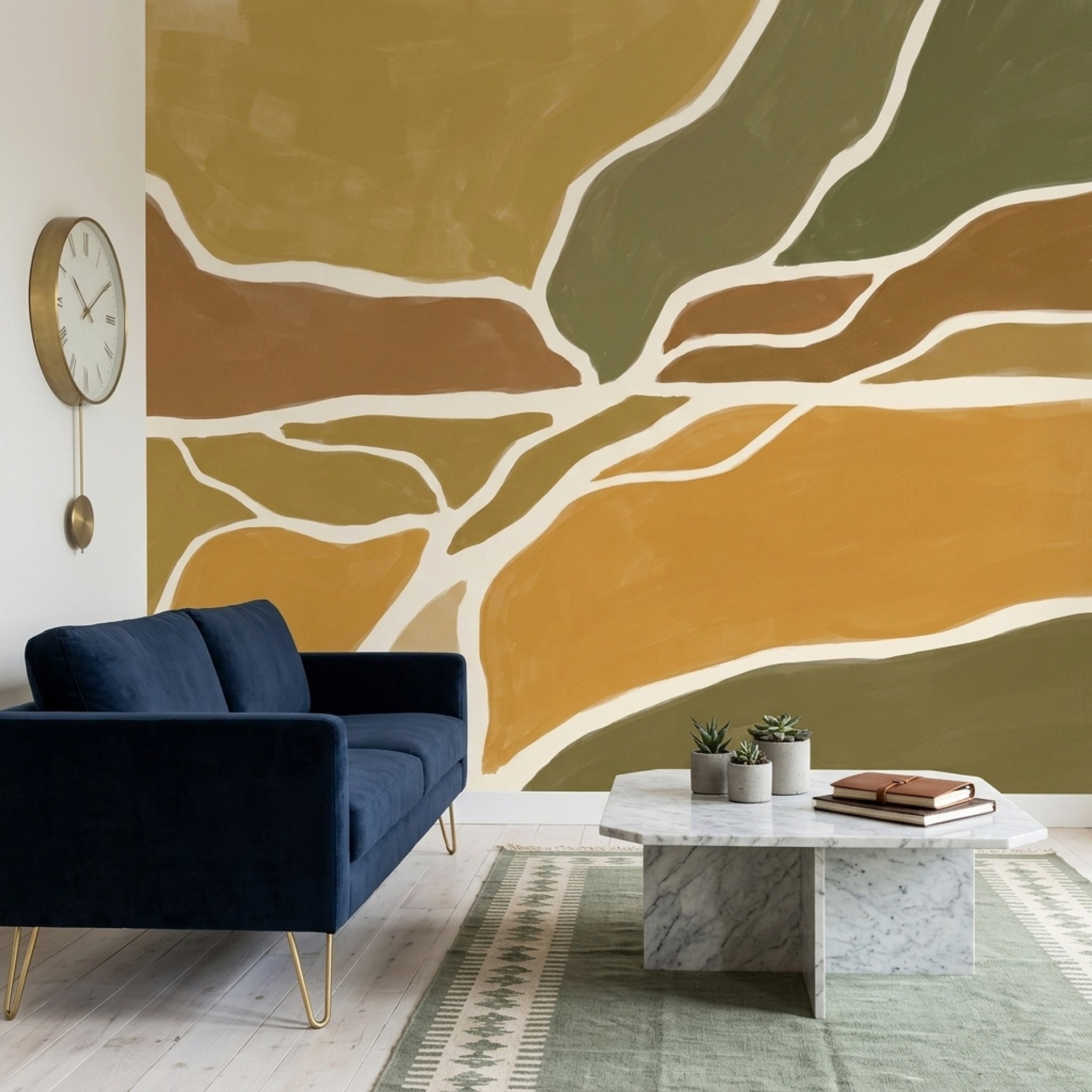 Abstract Landscape Wallpaper Earth Tone Contour Lines Wall Mural