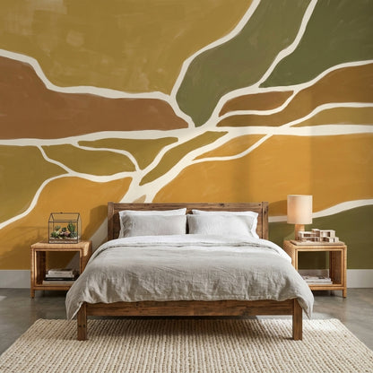 Abstract Landscape Wallpaper Earth Tone Contour Lines Wall Mural