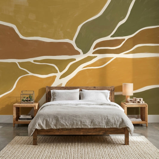 Abstract Landscape Wallpaper Earth Tone Contour Lines Wall Mural