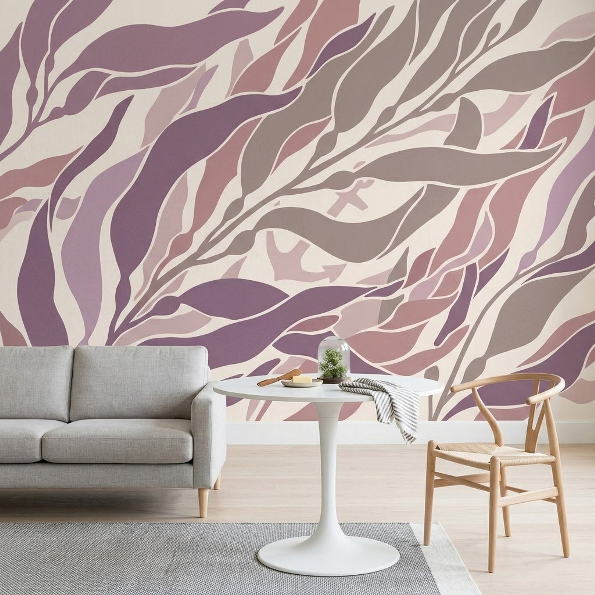 White Background Wallpaper Minimal Removable Botanical Wall Decor