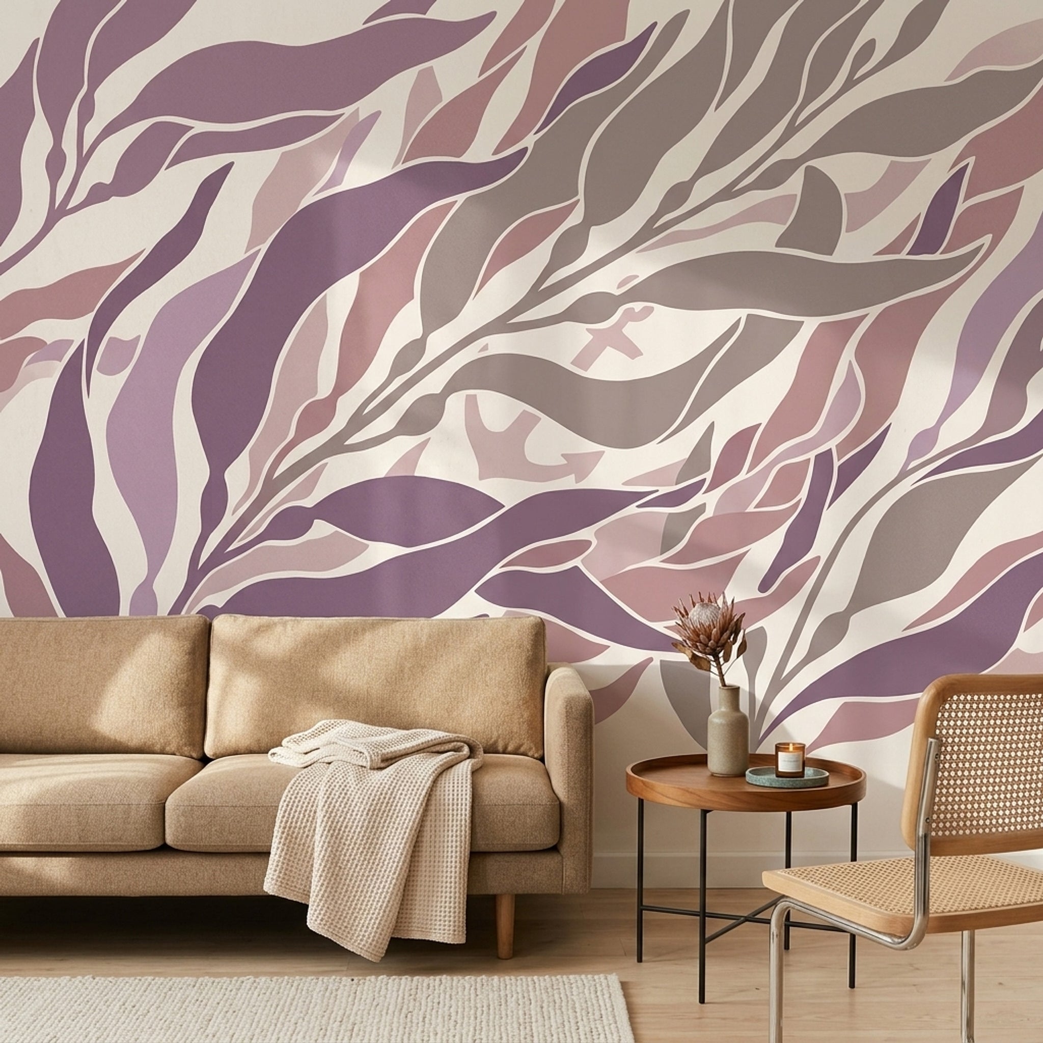 White Background Wallpaper Minimal Removable Botanical Wall Decor