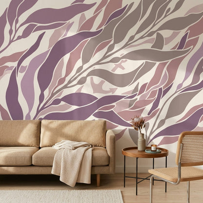 White Background Wallpaper Minimal Removable Botanical Wall Decor
