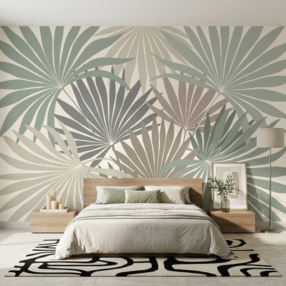 White Background Wallpaper Palm Leaf Botanical Removable Wall Decor