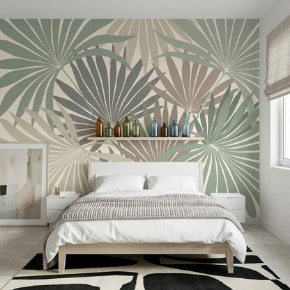 White Background Wallpaper Palm Leaf Botanical Removable Wall Decor