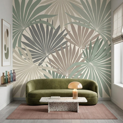 White Background Wallpaper Palm Leaf Botanical Removable Wall Decor
