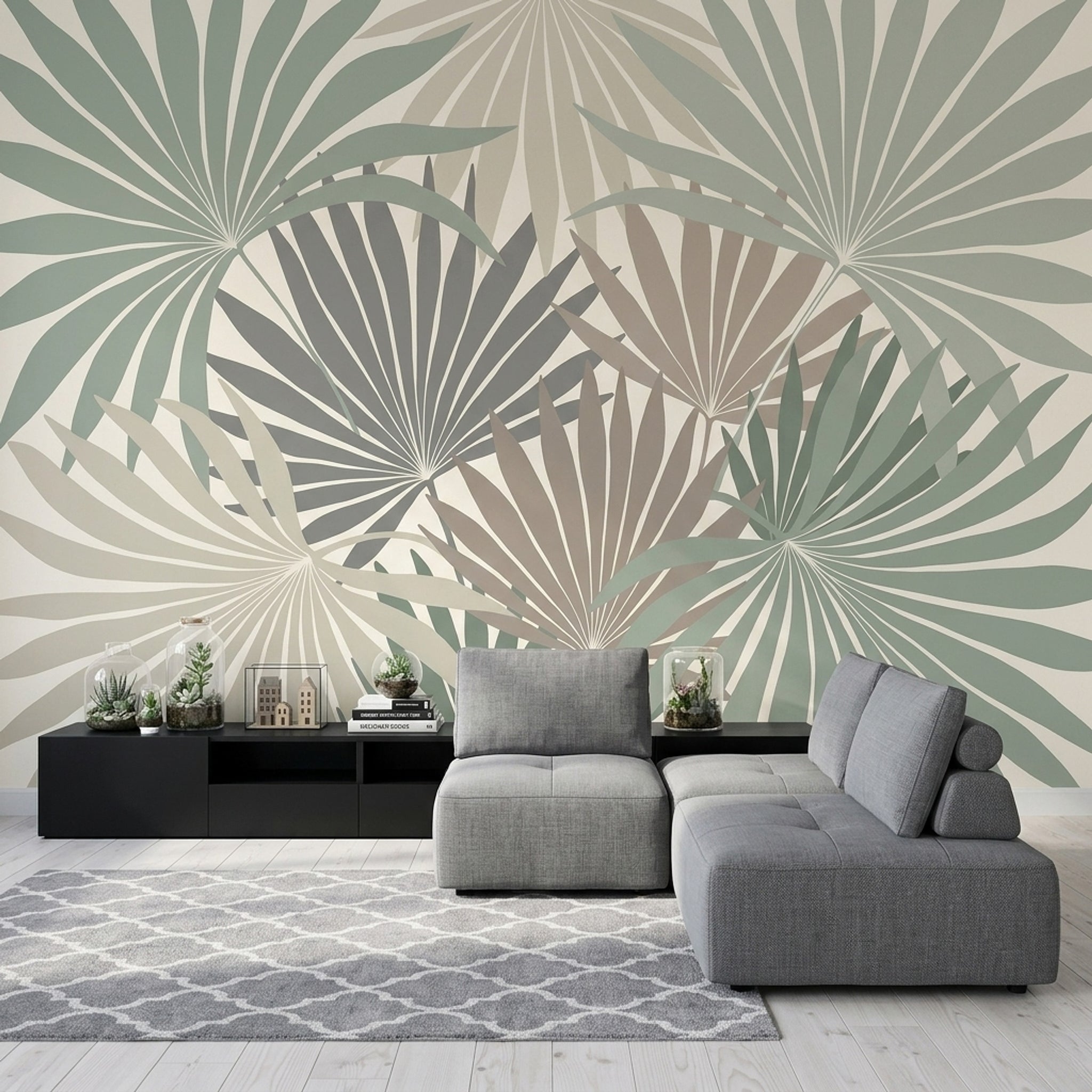 White Background Wallpaper Palm Leaf Botanical Removable Wall Decor