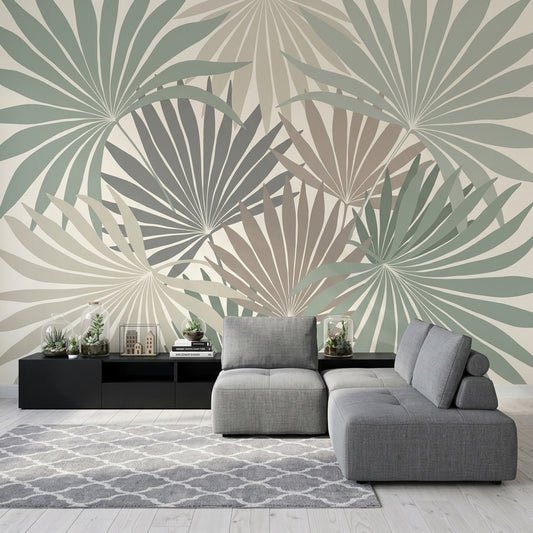 White Background Wallpaper Palm Leaf Botanical Removable Wall Decor