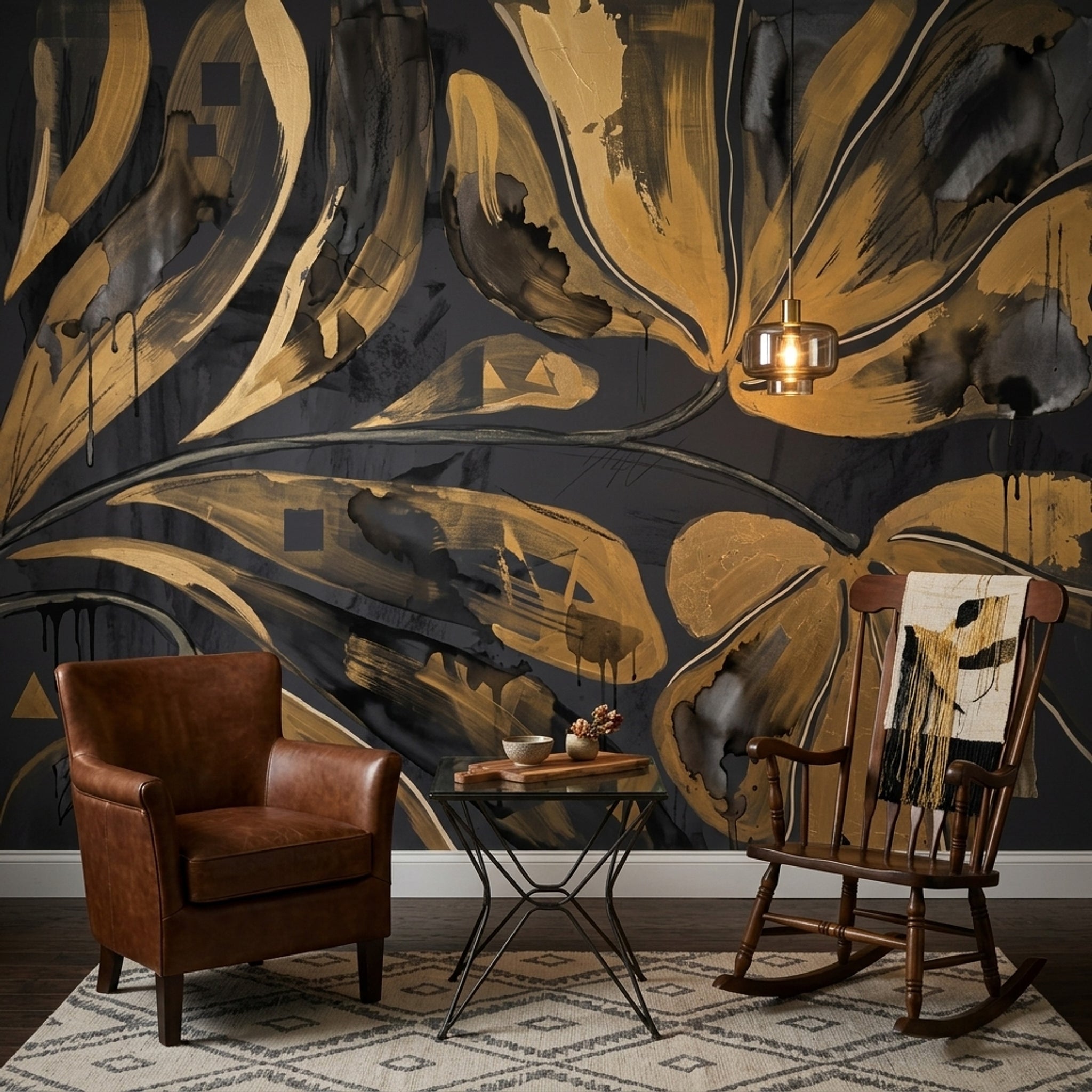 Gold Floral Wallpaper Abstract Botanical Removable Modern Glam Wall Decor