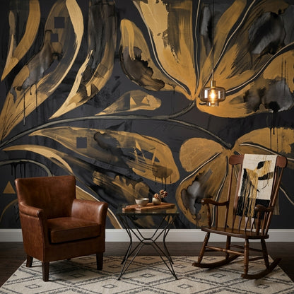 Gold Floral Wallpaper Abstract Botanical Removable Modern Glam Wall Decor