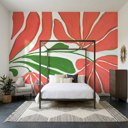 White Background Wallpaper Floral Removable Wall Decor