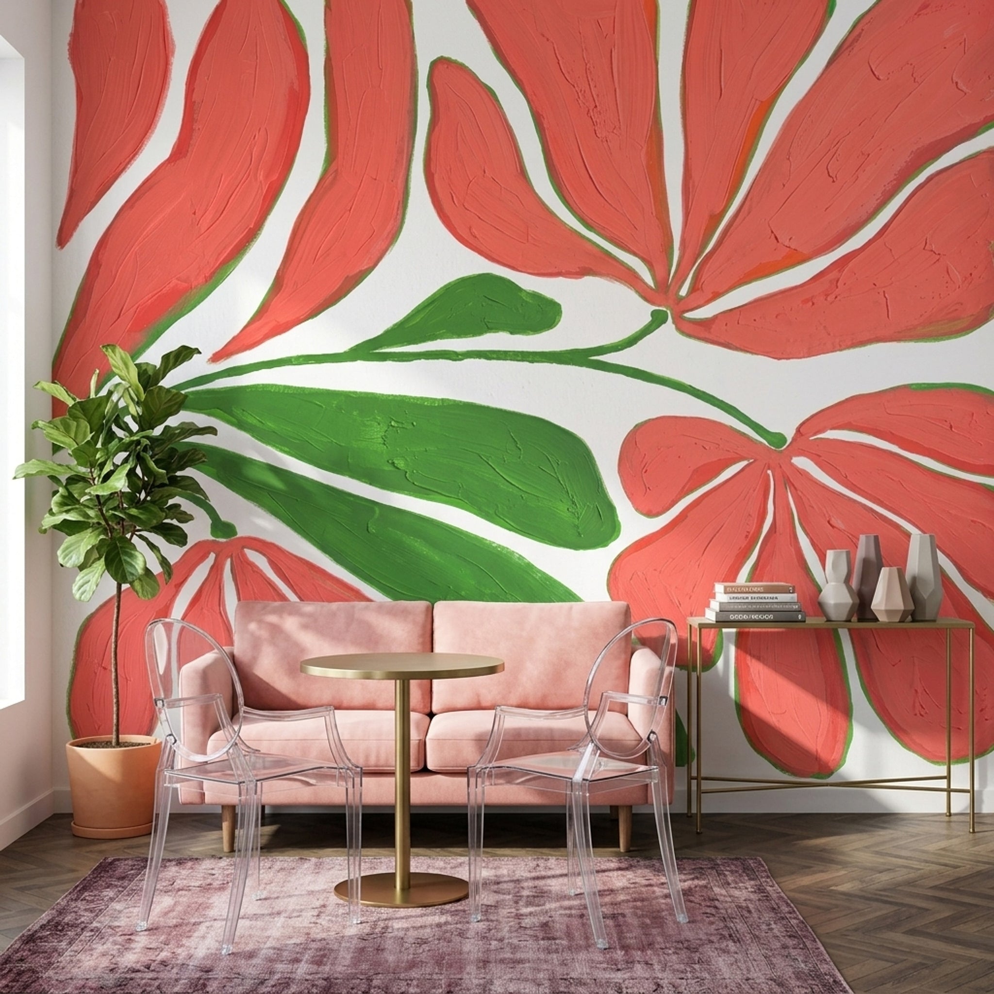 White Background Wallpaper Floral Removable Wall Decor