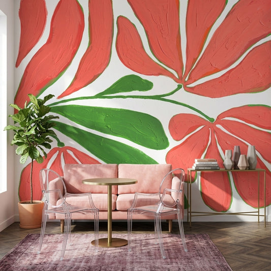White Background Wallpaper Floral Removable Wall Decor