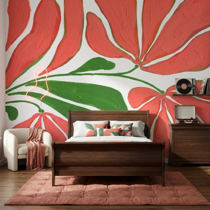 White Background Wallpaper Floral Removable Wall Decor