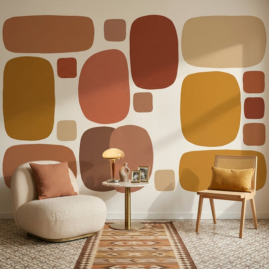Mid Century Modern Wallpaper Geometric Shapes Removable Minimalist Wall Decor