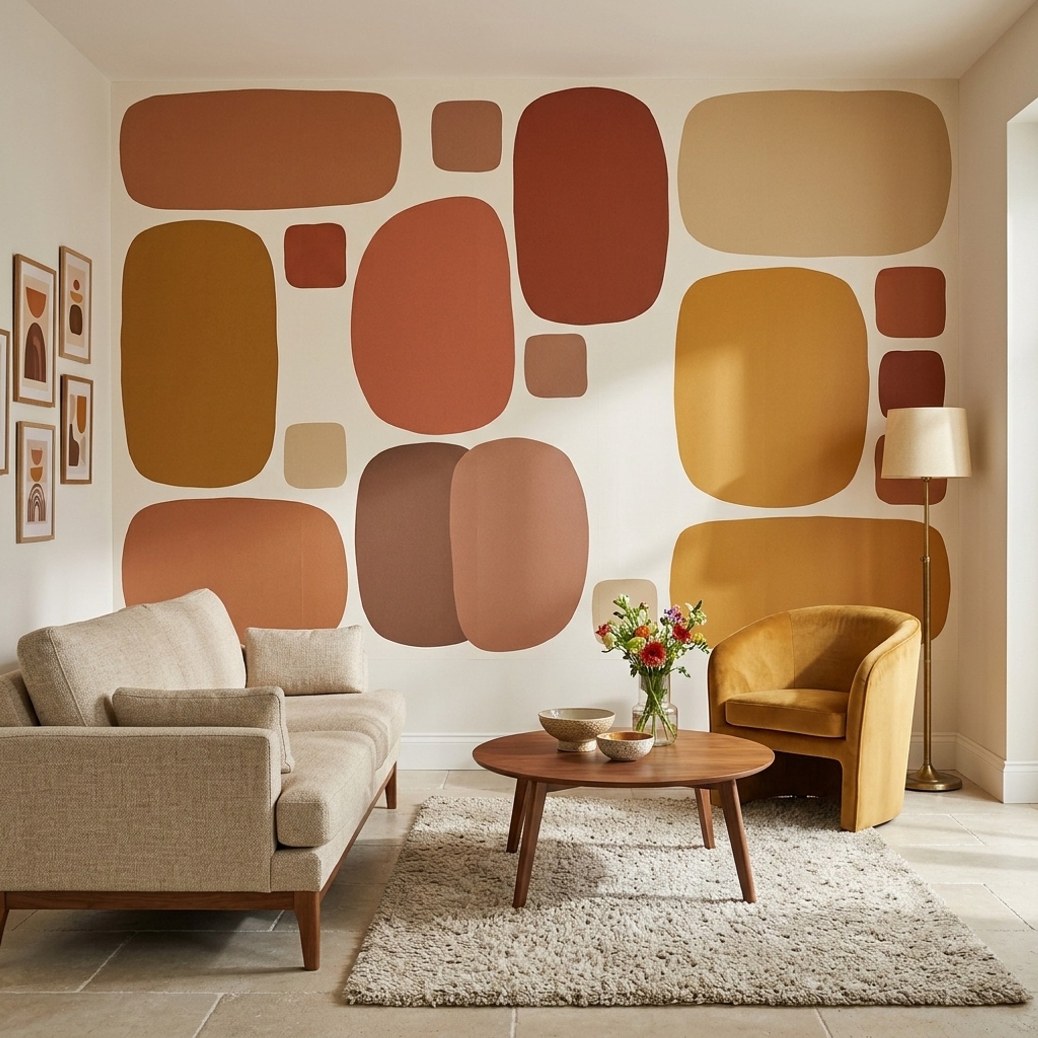 Mid Century Modern Wallpaper Geometric Shapes Removable Minimalist Wall Decor