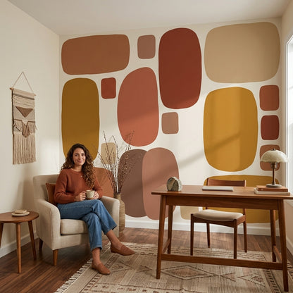 Mid Century Modern Wallpaper Geometric Shapes Removable Minimalist Wall Decor