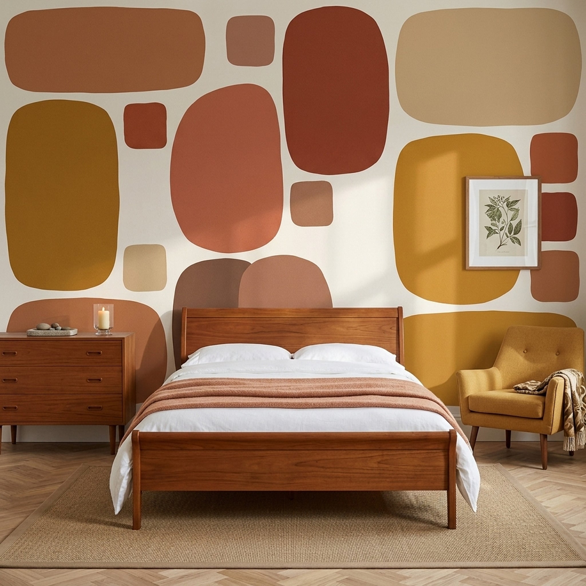 Mid Century Modern Wallpaper Geometric Shapes Removable Minimalist Wall Decor