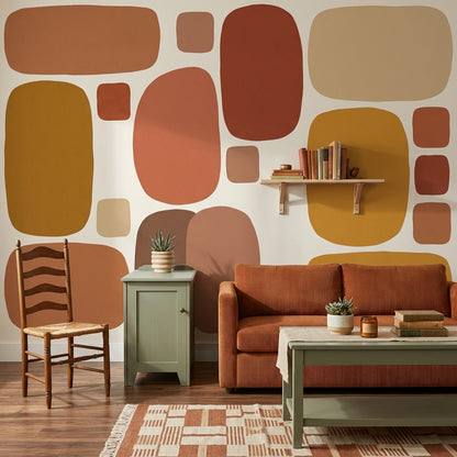 Mid Century Modern Wallpaper Geometric Shapes Removable Minimalist Wall Decor