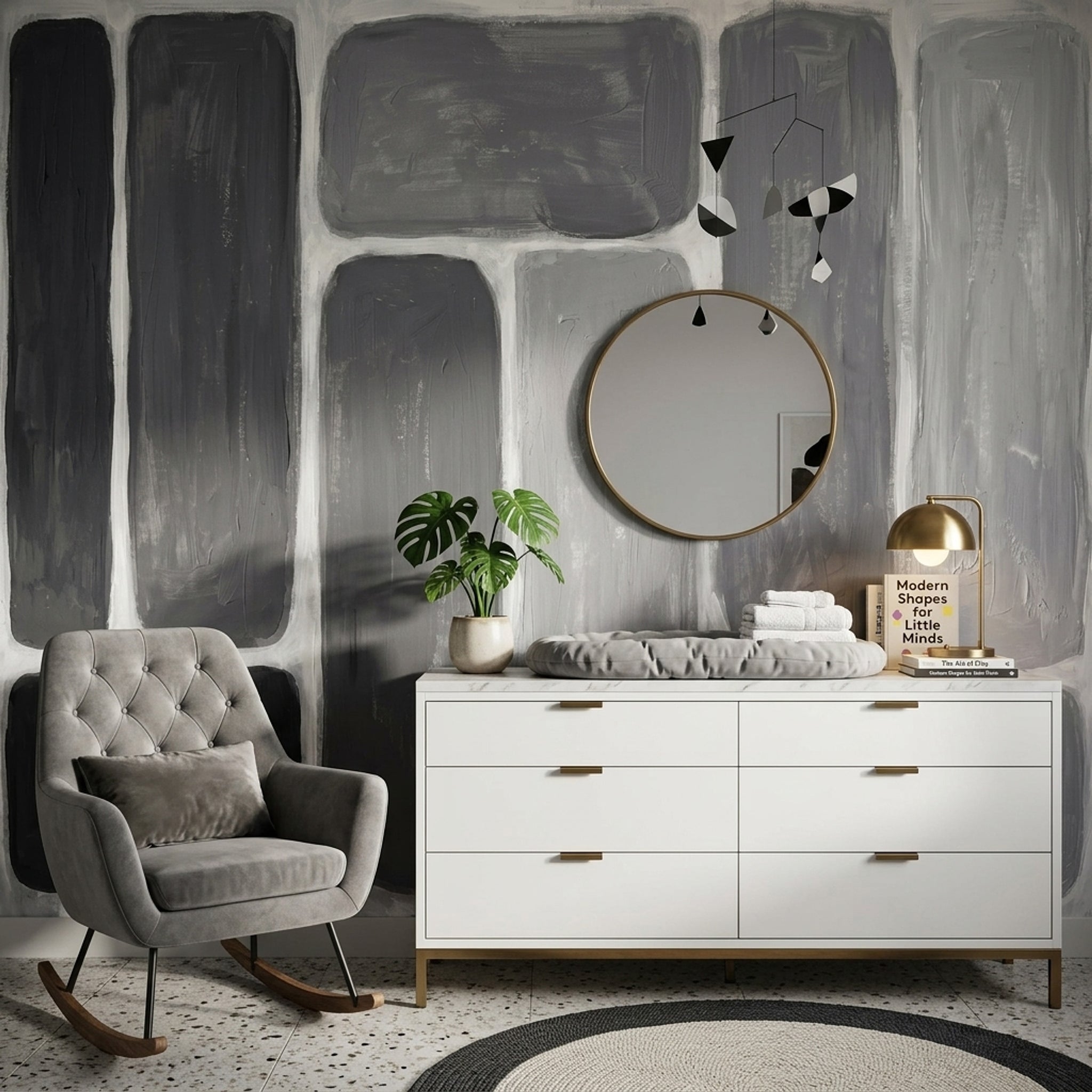 Rounded Rectangles Wallpaper Gray Monochrome Painted Texture Wall Mural