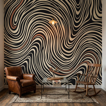 Op Art Wallpaper Wavy Stripes Optical Illusion Wall Mural