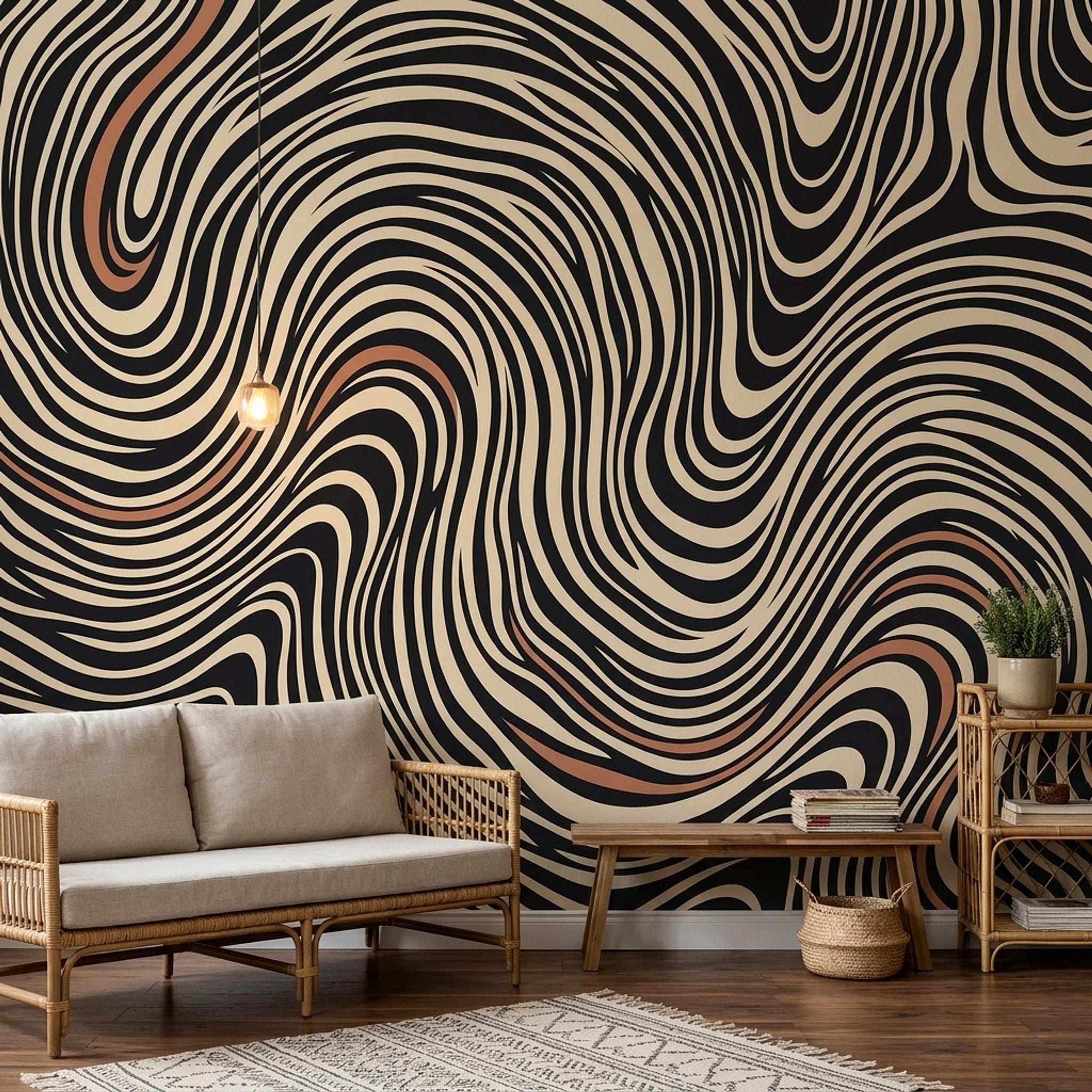 Op Art Wallpaper Wavy Stripes Optical Illusion Wall Mural